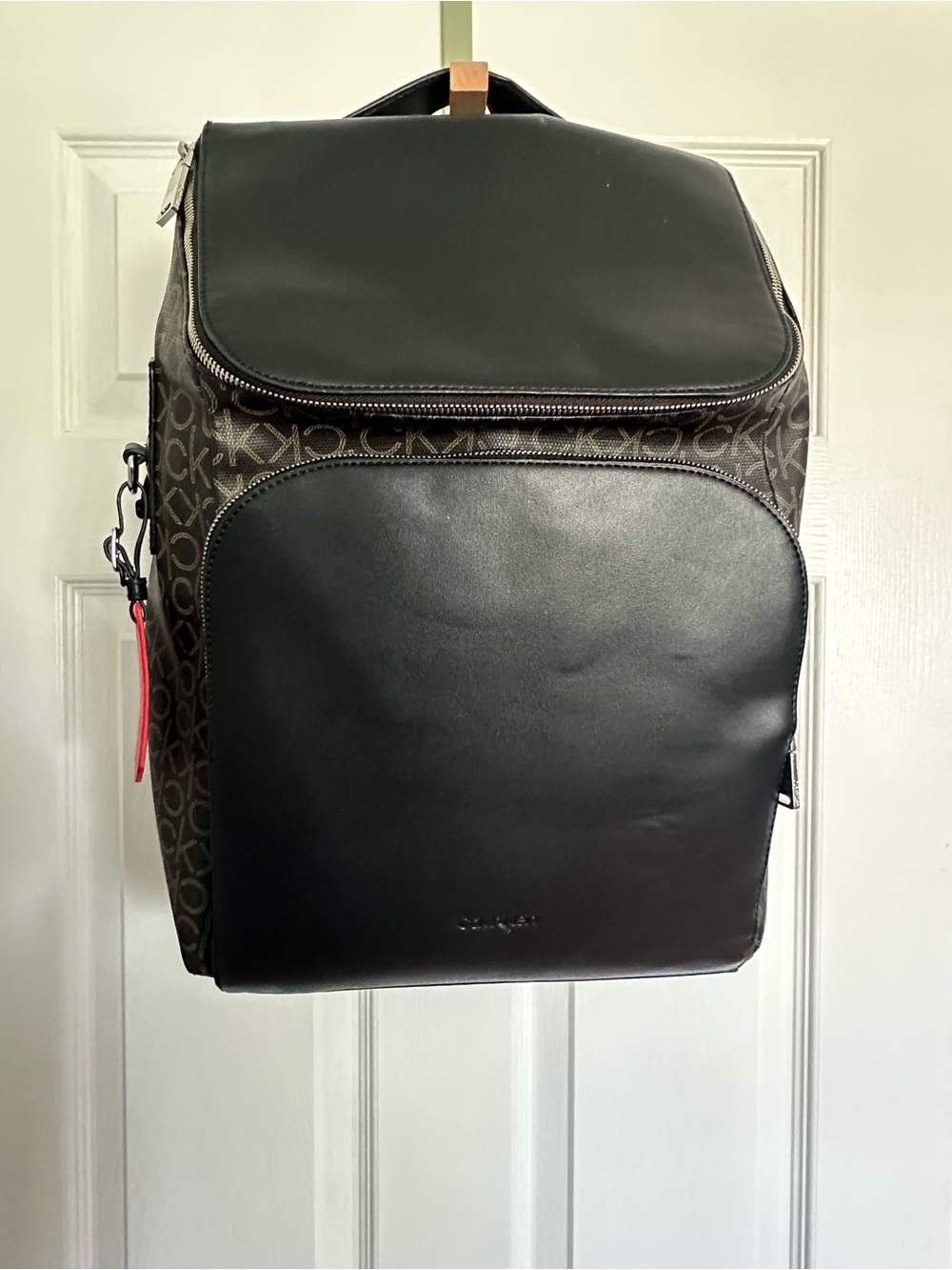 Calvin Klein Black & Brown Logo Leather Backpack
